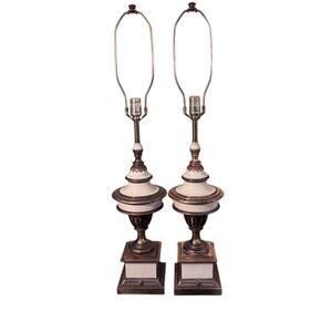 Pair of Vintage Stiffel Urn-Style Lamps – Brass & Enamel